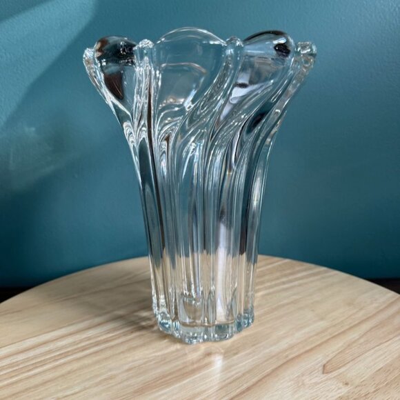 Vtg 90s Mikasa Vase Peppermint Clear Swirlw Tags Germany 8" Scalloped Heavy - Picture 1 of 9